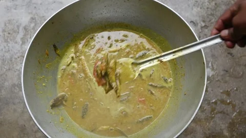 Small Snakehead or Channa orientalis fish curry. Stock Footage 321379185