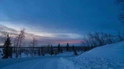 Small Snow Covered Road In The Middle Of Nowhere On A Cold morning Timelapse Stock-Footage 61066630