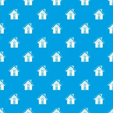 Small snowy cottage pattern seamless blue 스톡 일러스트