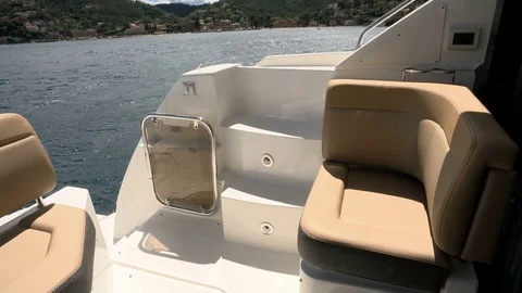 Small sofa at the stern of a boat Stock Footage 72525241