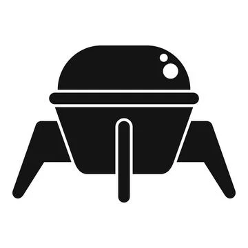 Small spacecraft hovering with landing legs extended, simple icon Stock Illustration
