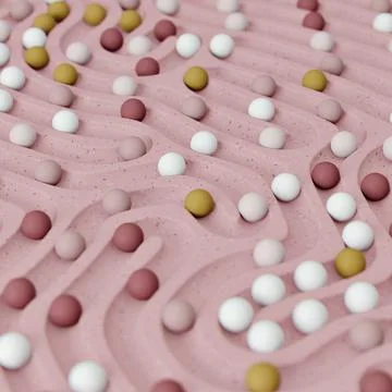 Small spheres rolling down wavy slide Stock Illustration