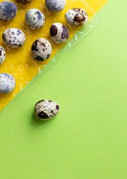 Small spotted quail eggs.Quail eggs pattern. Happy easter concept. Minimal Stock Photos