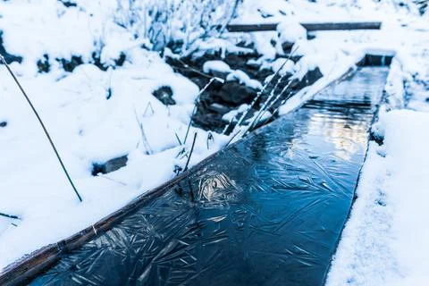 Small spring with clean transparent water among the forest in the Carpathian  Stock-Fotos