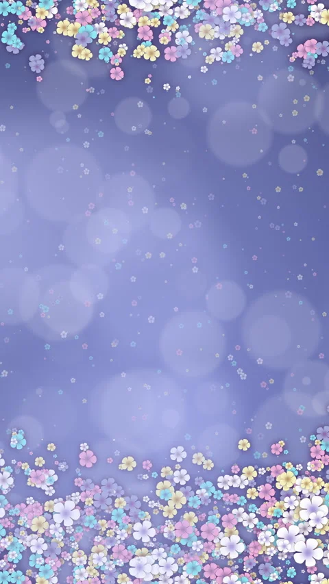 Small spring colored flowers on blue abstract background with bokeh. Looped 스톡 동영상 269997885