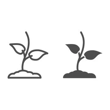 Small sprout with first leaves line and solid icon, spring concept, seedling Stockillustratie