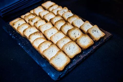 Small square crackers. Toaster buffet. High quality Stock Photos