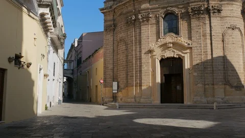 Small square in front of the Saint Joseph church in Nard, Italy. Video stock 89768939