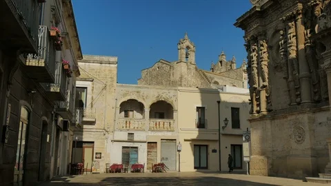 Small square in front of the San Domenico church in Nard, Italy. Stock Footage 89769427