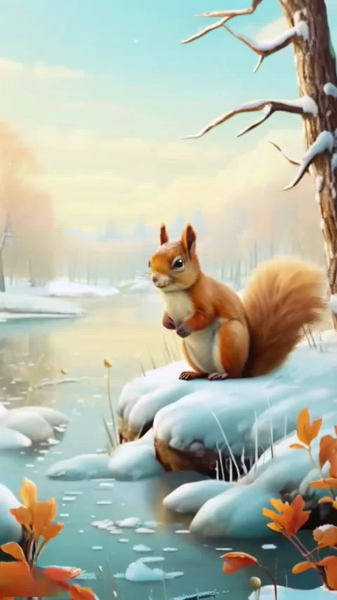 A small squirrel moving slowly over a frozen stream in the snow. A short vi.. Stock Footage 255889857