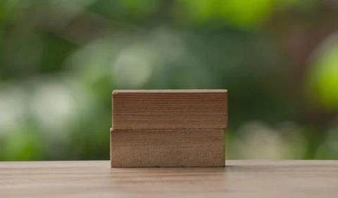 Small Stack of Wooden Blocks on Table Background 库存照片