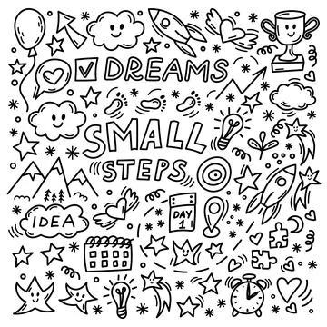 Small steps motivational doodle illustration set Stock-Illustration