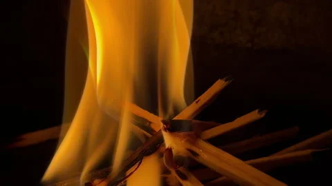 Small Sticks Ignite and Burn Creating Intense Hissing and Crackling Sounds Stock Footage 329016559