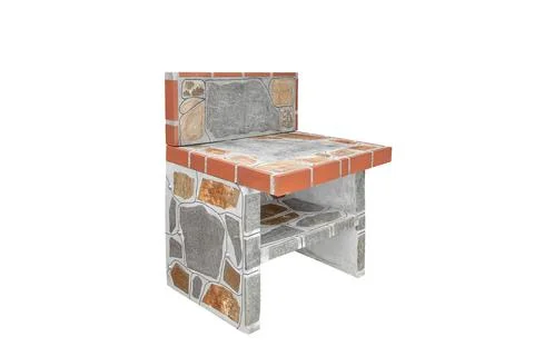 Small stone gray worktop with Shelf, unused Stone garden countertop isolated on Stock-Fotos