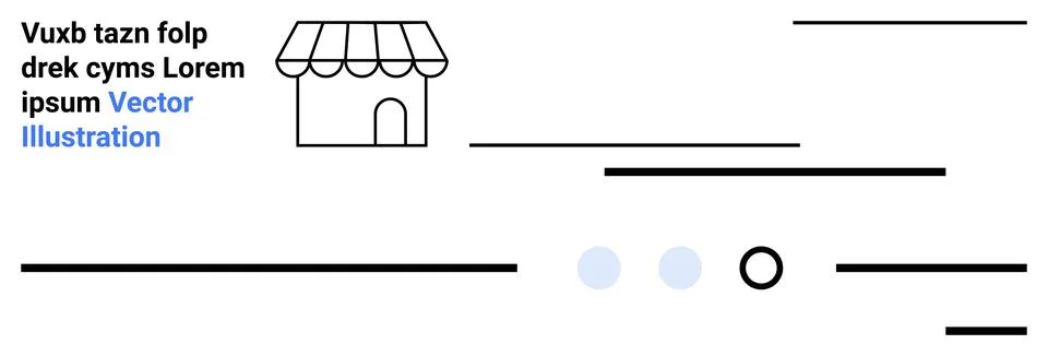 Small storefront with an awning, various horizontal lines, two dots, and circ Stock Illustration