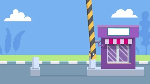 Small Storefront with Barrier Gate and Trees shop building Stock Footage 340471437