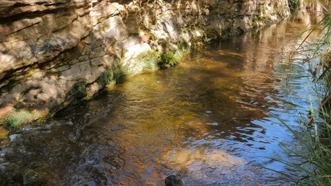 Small stream flowing against rocks Stock Footage 89657753