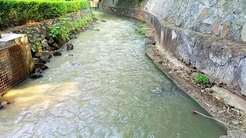 Small Stream Flowing Through Rustic Stone Channel Stock Footage 289627324