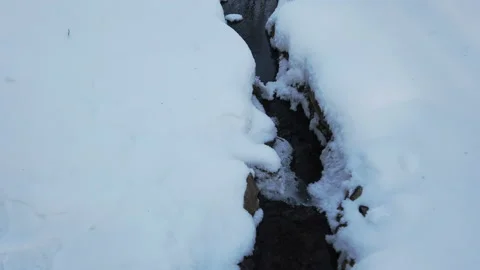Small stream is flowing under the ice, closeup of river with ice in spring Vídeos de archivo 149261281