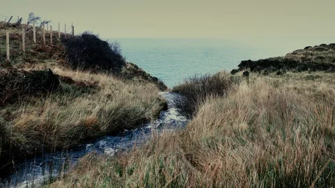 A small stream leading to a vast ocean. Location: Scotland, UK.

Tripod. Stock Footage 129962907