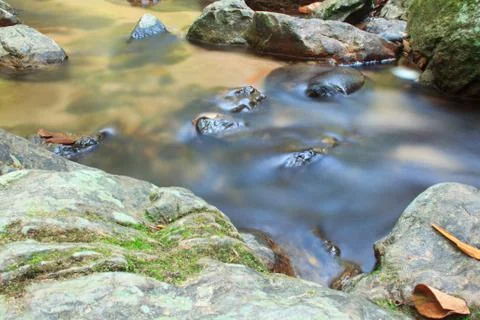 A small stream  with long exposure Stock Photos