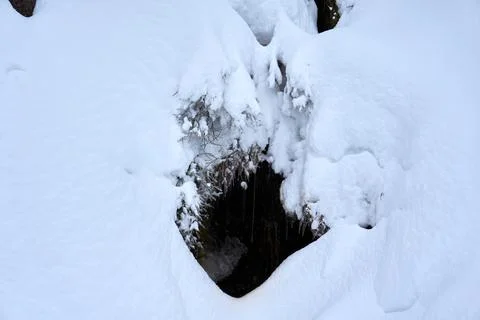 Small stream in the middle of much snow Stock Photos
