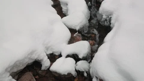 Small stream with snow on either side Stock Footage 152001777