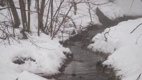 Small stream through snow Stock Footage 267029504