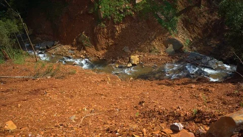 Small stream of water, on a muddy surface in a forest , India 動画素材 119361566