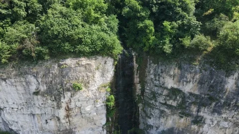 Small stream waterfall from the mountain. Drought and climate changes in nature 스톡 동영상 158860294