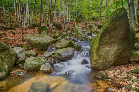 Small stream watterfall in jizerske mountains Stock Photos