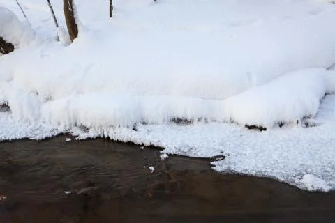 Small stream in winter forest Stock Photos