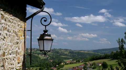 Small street with amazing view (2) - Ternand France Stock Footage 34398100