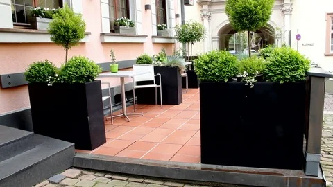Small street cafe at cold rainy day Stock Footage 74458173