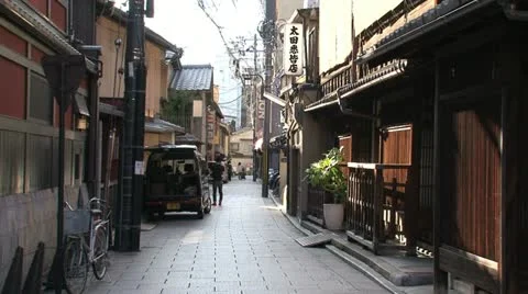 Small street at the Gion district Kyoto, Japan Stock Footage