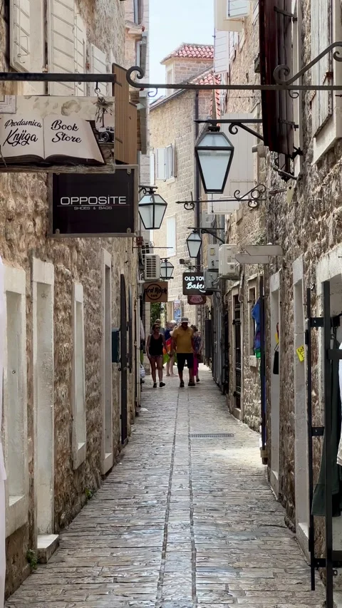 Small streets of the old stone town. Budva, Montenegro Stock Footage 251009168