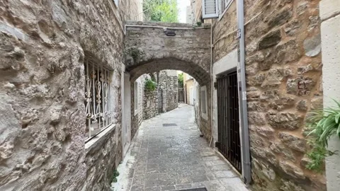 Small streets of the old stone town. Budva, Montenegro Stock Footage 251009432