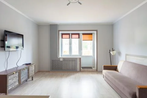 Small studio apartment and kitchen hightech interior Stock Photos