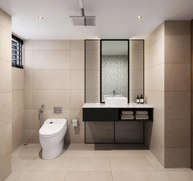 From Small to Stunning Maximizing Space in Your Bathroom Interior Design Illustrazione stock