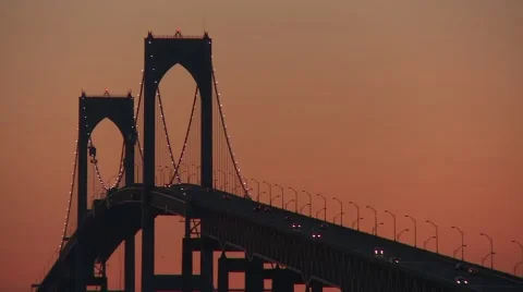 Small Suspension bridge at sunset Stock Footage 64220995