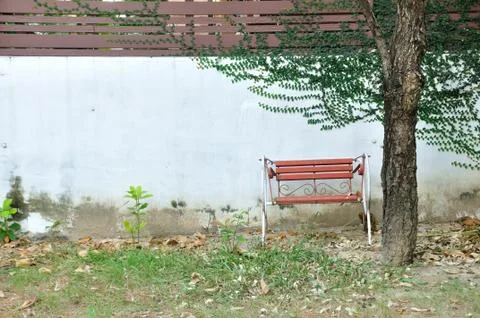 Small swing next to tree in yard. Life Style concept. Stock Photos