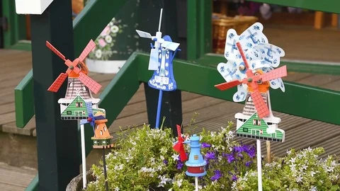 Small swirling windmill pinwheels Stock Footage