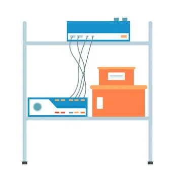 Small table for storing medical instruments. Diagnostic equipment isolated on Illustrazione stock