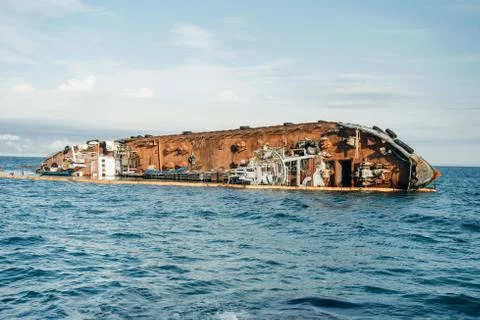 Small tanker DELFI which crashed off the coast of Odessa beach Stock Photos