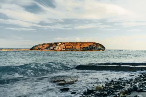 Small tanker DELFI which crashed off the coast of Odessa beach Stock Photos