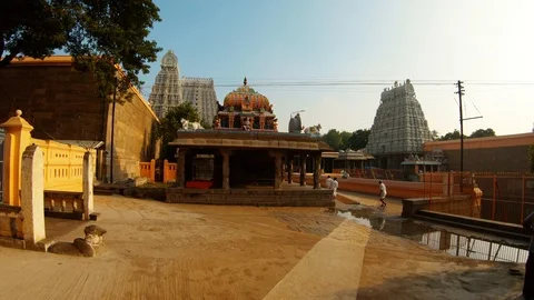 Small temple in interior yard of southern Indian temple complex Tiruvannamalai b Stock Footage 100373326