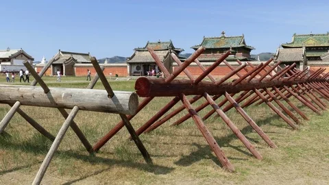 Small temples of the ancient Mongolian monastery Erdene Zuu. Stock Footage 91641995