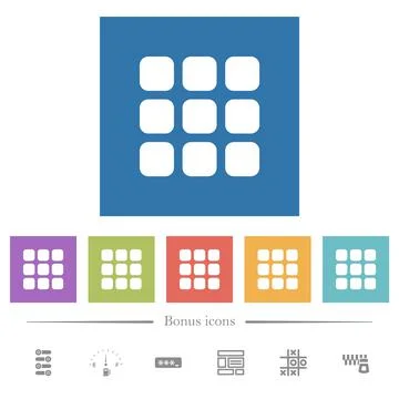 Small thumbnail view mode flat white icons in square backgrounds 库存插图