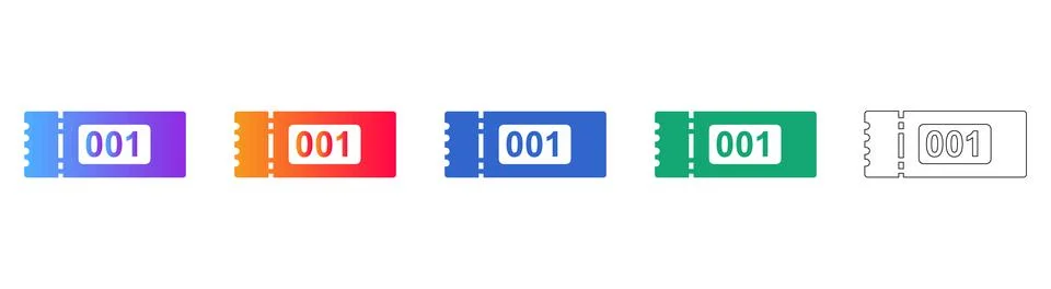Small Ticket Icon Set with 001 Label in Gradient and Outline Illustrazione stock