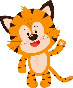 A small tiger cub waves its paw. The Year of the Tiger. Stock Illustration